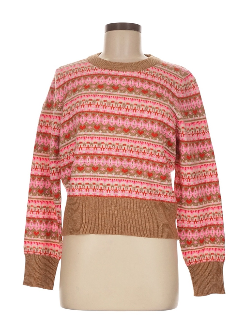 J. Crew Shrunken Fair Isle Crewneck Sweater M Hearts Teacher Valentine's Day NWT
